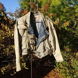 Vintage 80s acid wash jean moto jacket